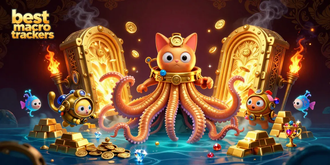 Experience best macro trackers under the gaze of a colossal kraken in a treasure-filled scene.
