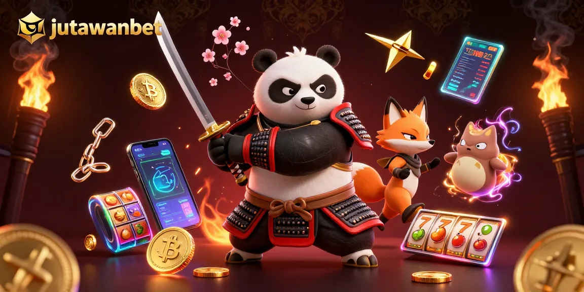 Engage in the world of jutawanbet with a vivid 3D scene featuring a samurai panda and ninja fox.