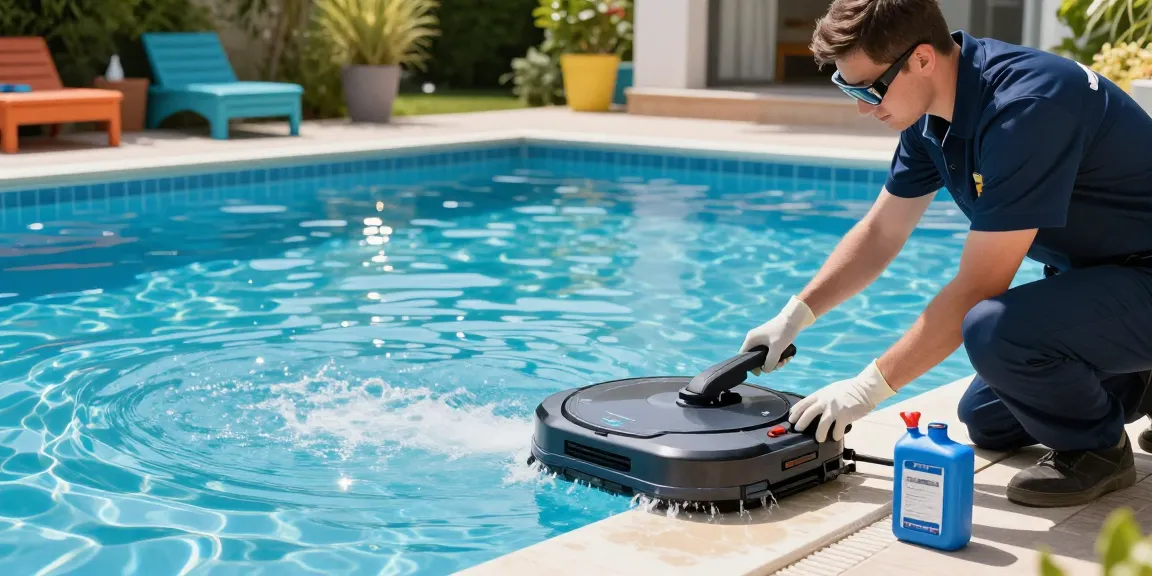 Čišćenje bazena by a professional, showcasing crystal-clear water and maintenance equipment.