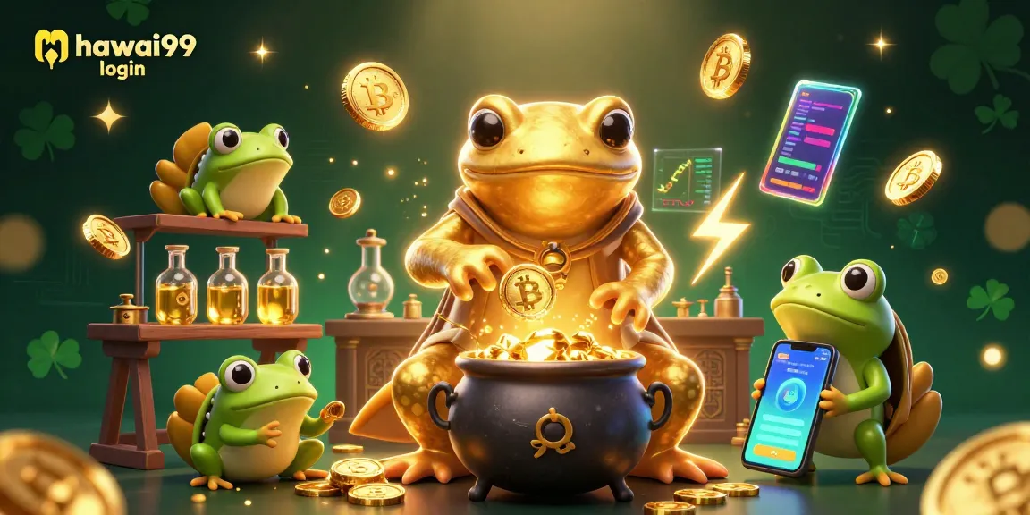 Experience the thrill of hawai99 login with captivating golden alchemist characters in a lively casino illustration.