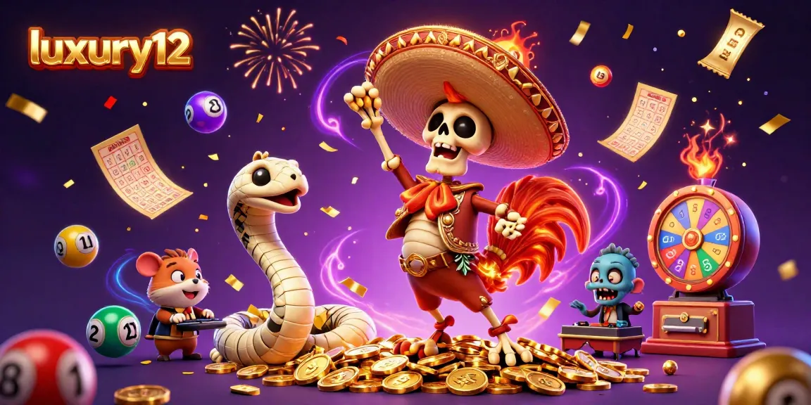 Engage with luxury12 at an exciting casino scene featuring vibrant elements and characters celebrating wins.