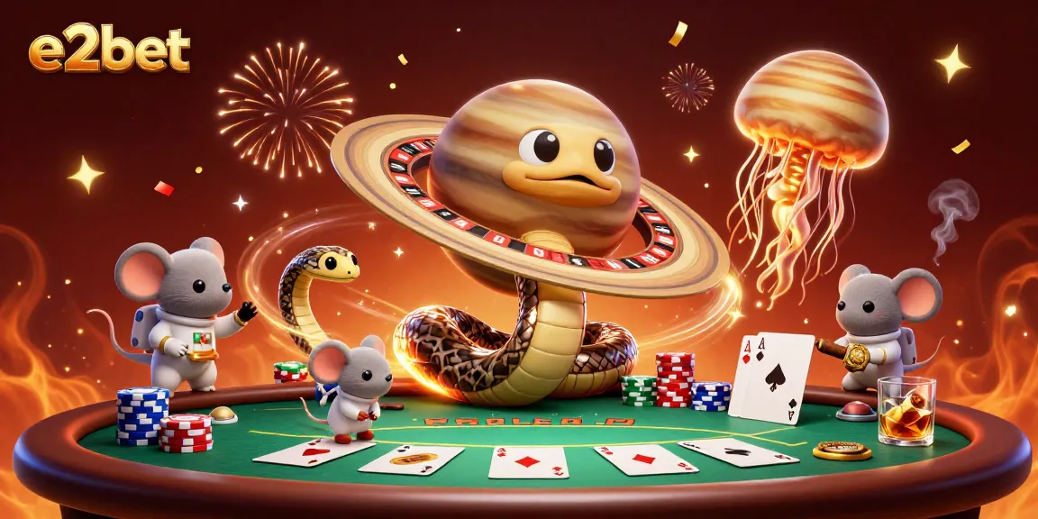 Experience thrilling gaming at e2bet with this engaging animated casino scene depicting playful astronauts and exhilarating bets.