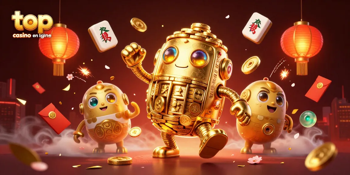 Explorez le meilleur casino en ligne avec un golem doré entouré d'éléments de jeu dynamiques.