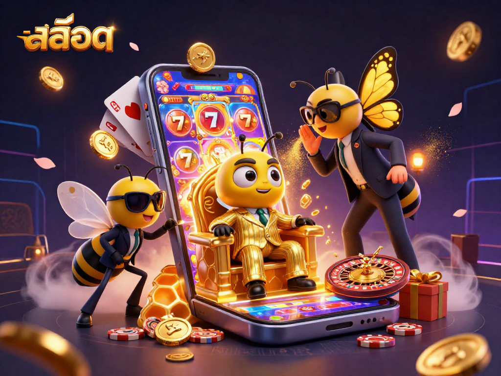 Play engaging สล็อต games with a vibrant 3D scene featuring a mob boss and casino elements.