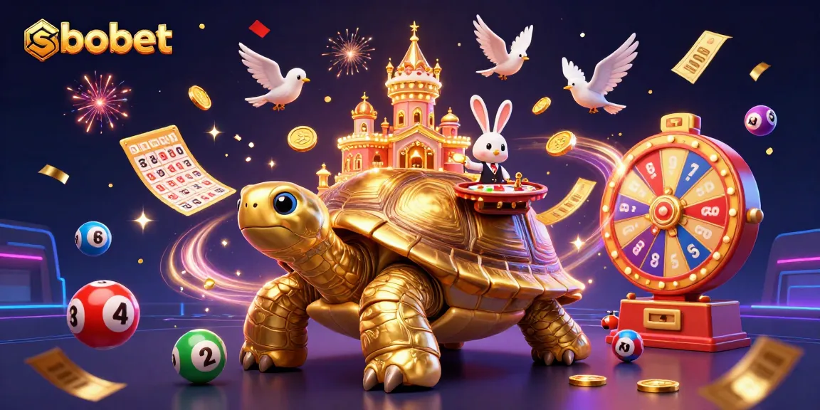 Experience sbobet betting thrill with dynamic golden tortoise casino and rabbit dealer illustration