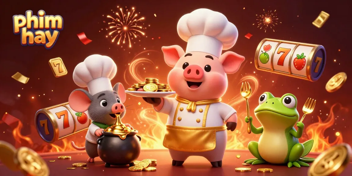 Engage with phim hay opportunities in this vibrant casino illustration featuring chefs and slot elements.