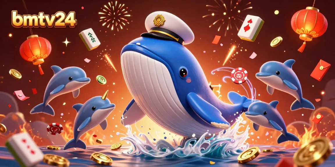 Experience excitement with bmtv24 in a vibrant sea of casino treasures featuring whales, coins, and poker chips.