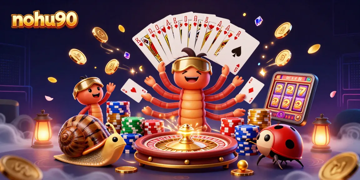 Nohu90 players spinning a 3D roulette wheel, surrounded by colorful casino elements and jackpot excitement.