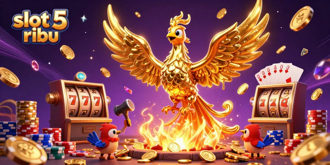 Spin and win big at slot 5 ribu with vibrant illustrations of molten phoenix and casino treasures!