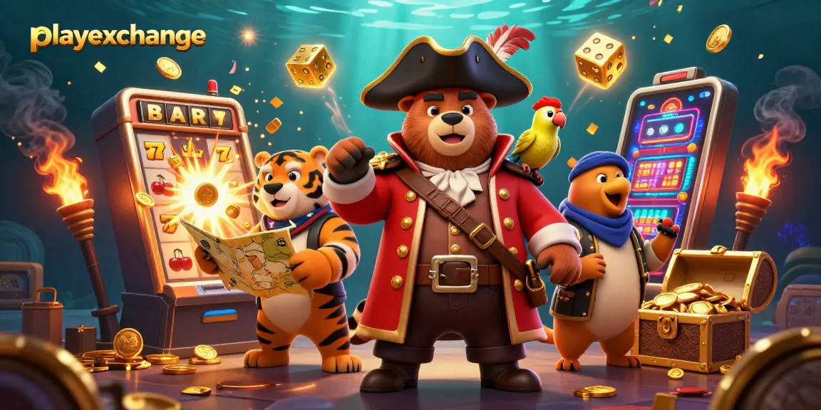 Engage with playexchange's thrilling casino adventure featuring a dynamic pirate scene.