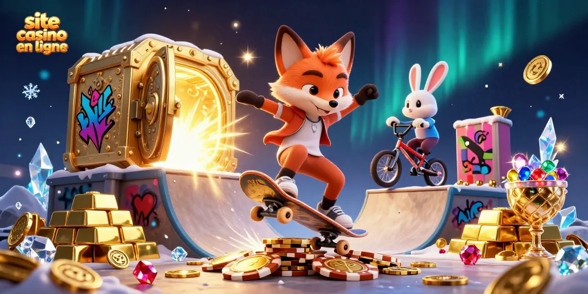 Le site casino en ligne offre une illustration 3D captivante avec des personnages animés et des éléments de jeu vibrants.