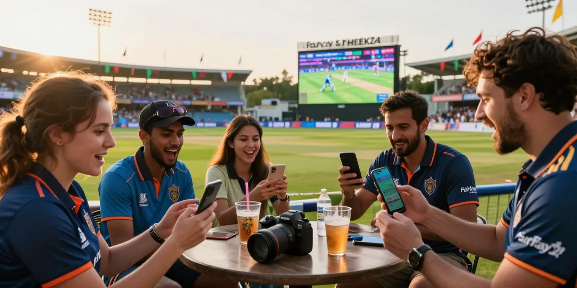 Exciting cricket betting scene with friends using Fairplay24 during a live match.