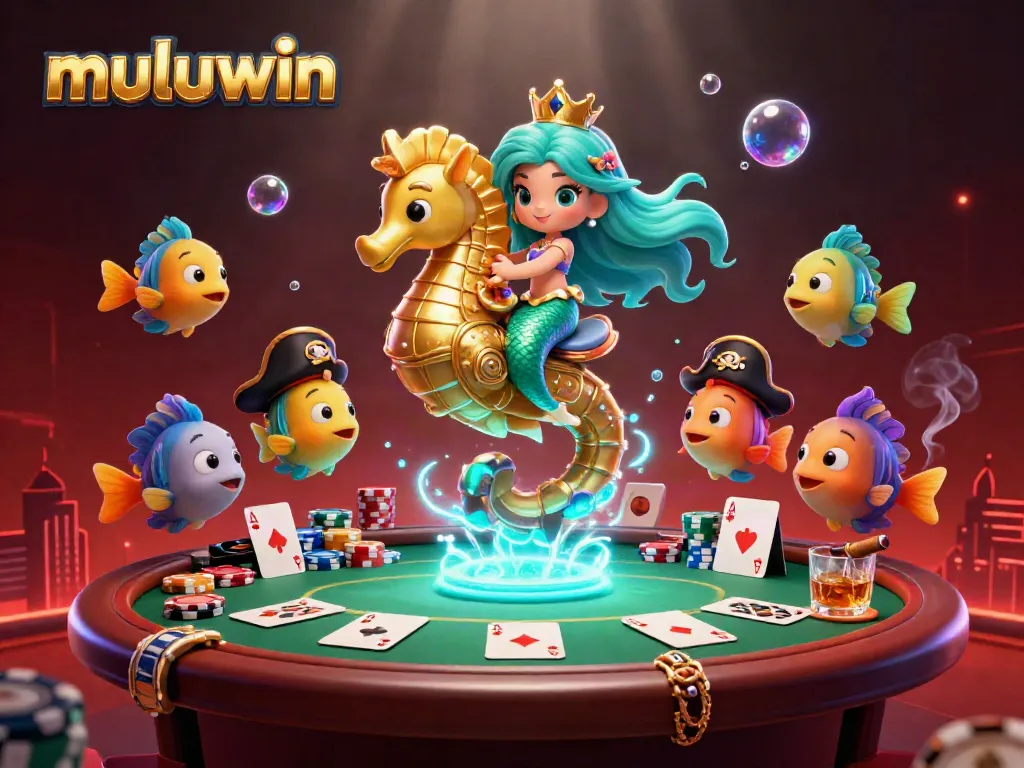 Experience engaging poker gameplay with muluwin in a vibrant underwater scene featuring a mermaid princess.