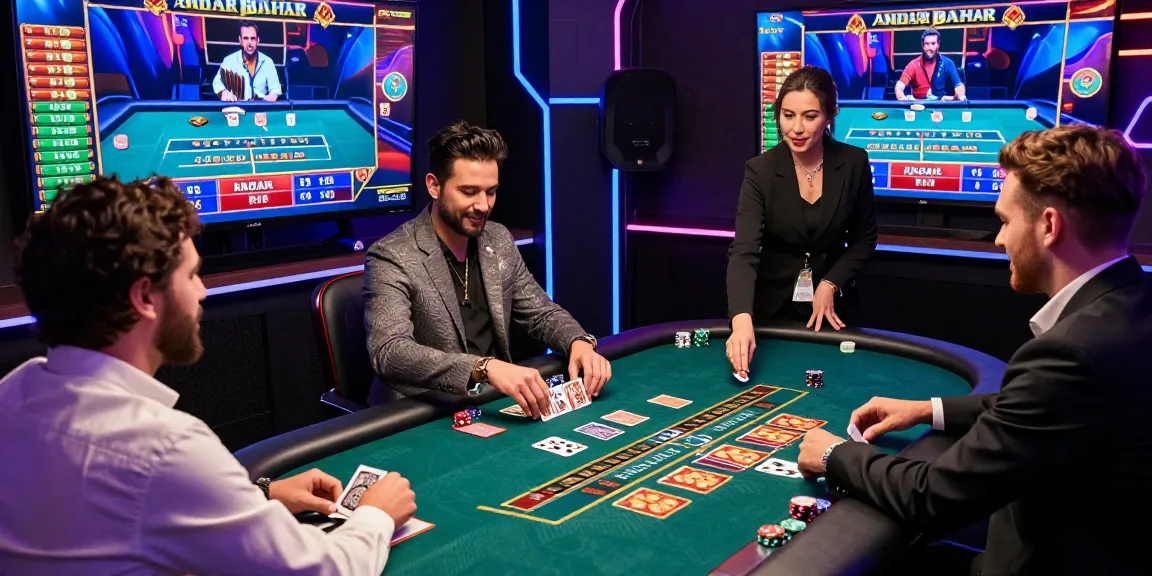 Engaging Andar Bahar live casino scene featuring excited players and a professional dealer.