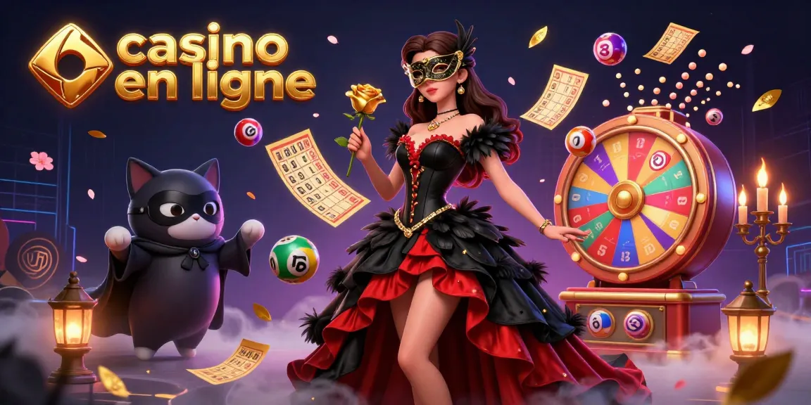 Vivez l'excitation du casino en ligne avec cette illustration 3D vibrante mettant en avant des éléments de loterie dynamiques.