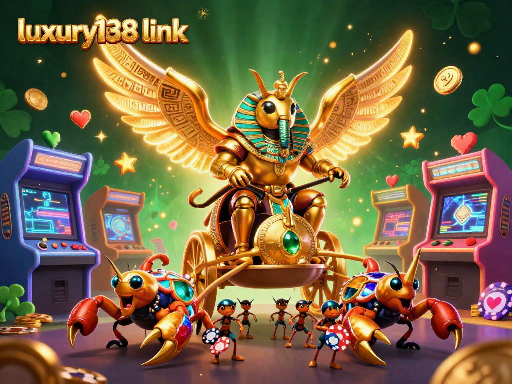 Taktik bermain judi menarik di luxury138 link dengan karakter unik dan simbol keberuntungan dalam latar yang kaya.