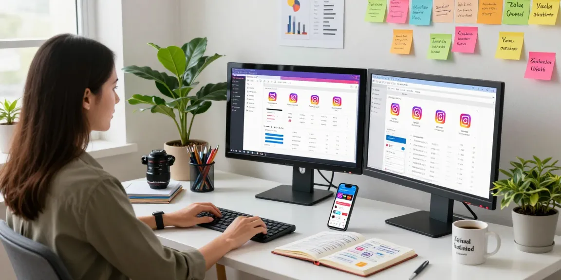 Best site to buy Instagram Followers showcased in a vibrant, modern social media marketing workspace with analytics and strategy notes.