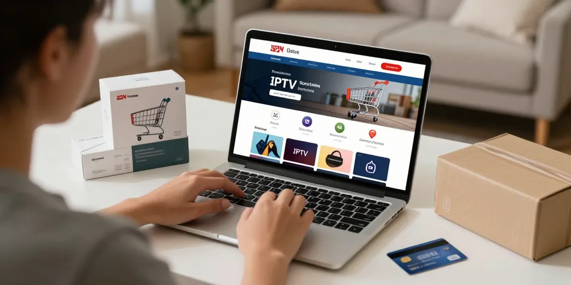An engaging IPTV online shopping scene showcasing the best IPTV subscription deals and premium services in an e-commerce platform.
