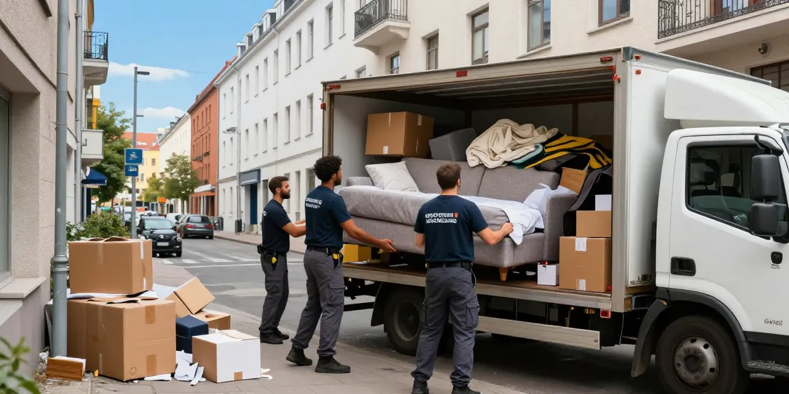Efficient Wohnungsentrümpelung Berlin service with professional team removing furniture and clutter from an urban apartment.