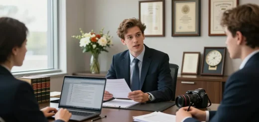 Bradley Robinson Alabama discussing legal matters with a client in a modern office.