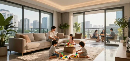 Dover Residences showcases a modern family enjoying luxurious living in an elegant condominium.