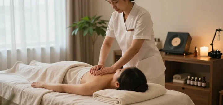 Relaxing 안양출장안마 session with a therapist in a serene spa setting