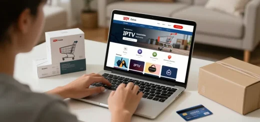 An engaging IPTV online shopping scene showcasing the best IPTV subscription deals and premium services in an e-commerce platform.